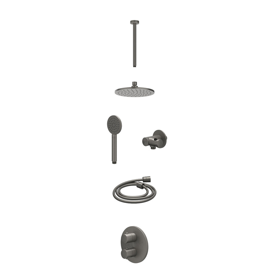 IVY Excl. inbouwbox regendoucheset inbouwthermostaatkraan met 2-weg stop-omstel, plafondbuis 30cm, R20cmME, verstelbare steun met geïnt. uitlaat, doucheslang 150cm en satin spray h