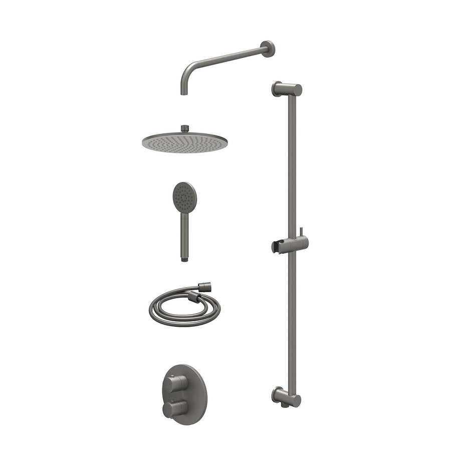 IVY Excl. inbouwbox regendoucheset inbouwthermostaatkraan met 2-weg stop-omstel, wandarm, R25cmME, glijstang met uitlaat, doucheslang 150cm en satin spray handdouche – Gebr. metal 