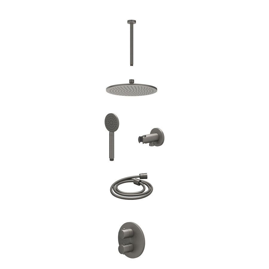 IVY Excl. inbouwbox regendoucheset inbouwthermostaatkraan met 2-weg stop-omstel, plafondbuis 30cm, R25cmME, houder met uitlaat, doucheslang 150cm en satin spray handdouche – Gebr. 