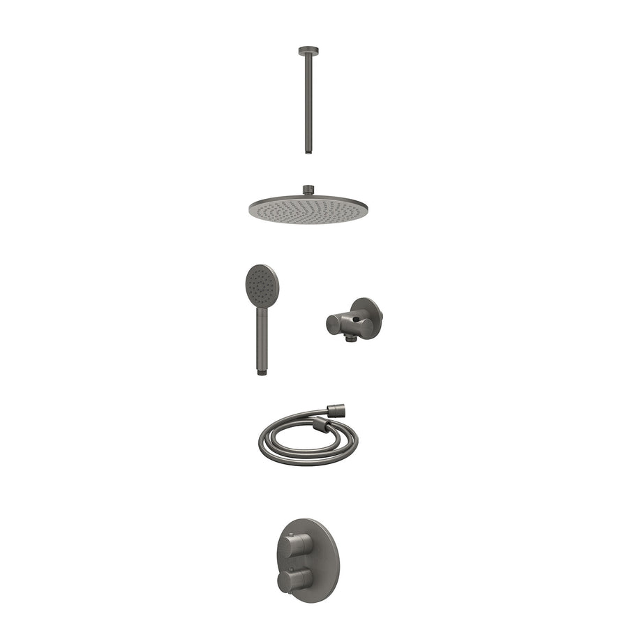 IVY Excl. inbouwbox regendoucheset inbouwthermostaatkraan met 2-weg stop-omstel, plafondbuis 30cm, R25cmME, verstelbare steun met geïnt. uitlaat, doucheslang 150cm en satin spray h