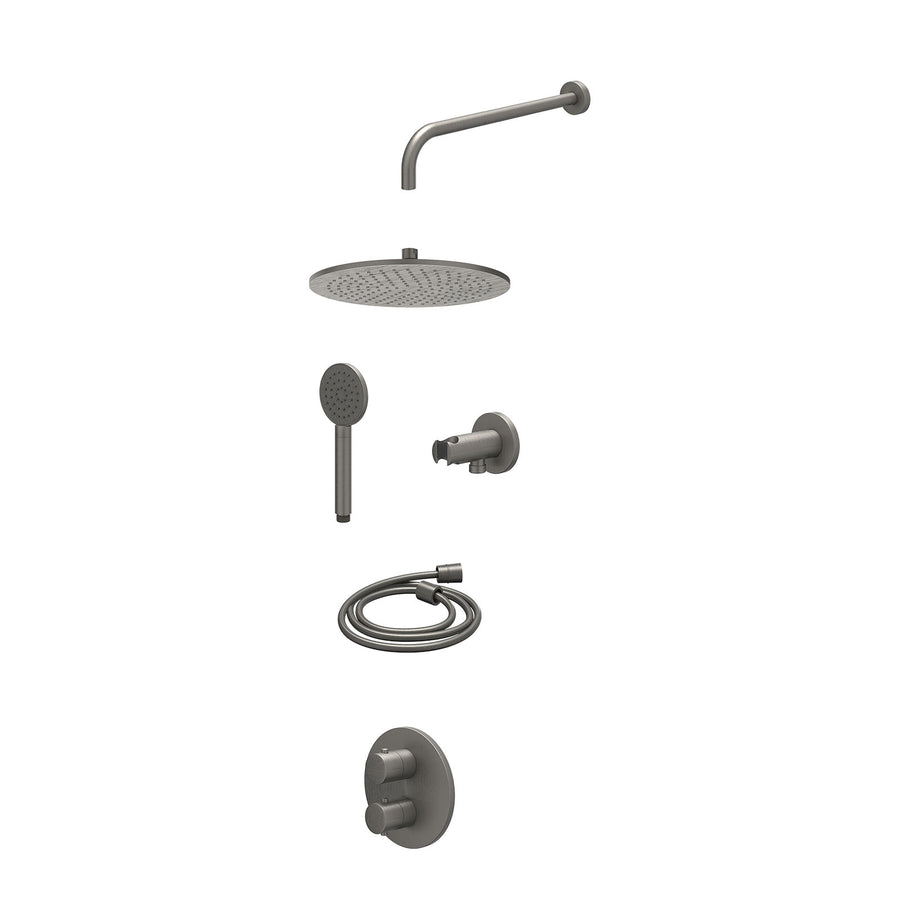IVY Excl. inbouwbox regendoucheset inbouwthermostaatkraan met 2-weg stop-omstel, wandarm, R30cmME, houder met uitlaat, doucheslang 150cm en satin spray handdouche – Gebr. metal bla