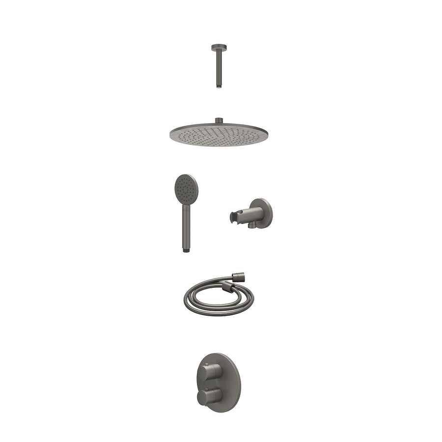IVY Excl. inbouwbox regendoucheset inbouwthermostaatkraan met 2-weg stop-omstel, plafondbuis 15cm, R30cmME, houder met uitlaat, doucheslang 150cm en satin spray handdouche – Gebr. 