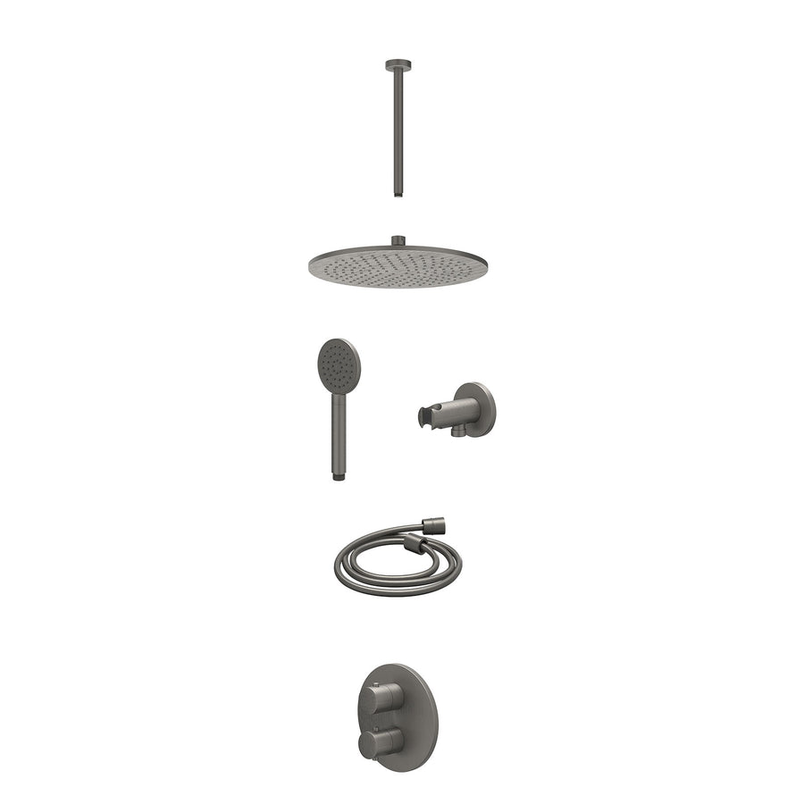 IVY Excl. inbouwbox regendoucheset inbouwthermostaatkraan met 2-weg stop-omstel, plafondbuis 30cm, R30cmME, houder met uitlaat, doucheslang 150cm en satin spray handdouche – Gebr. 