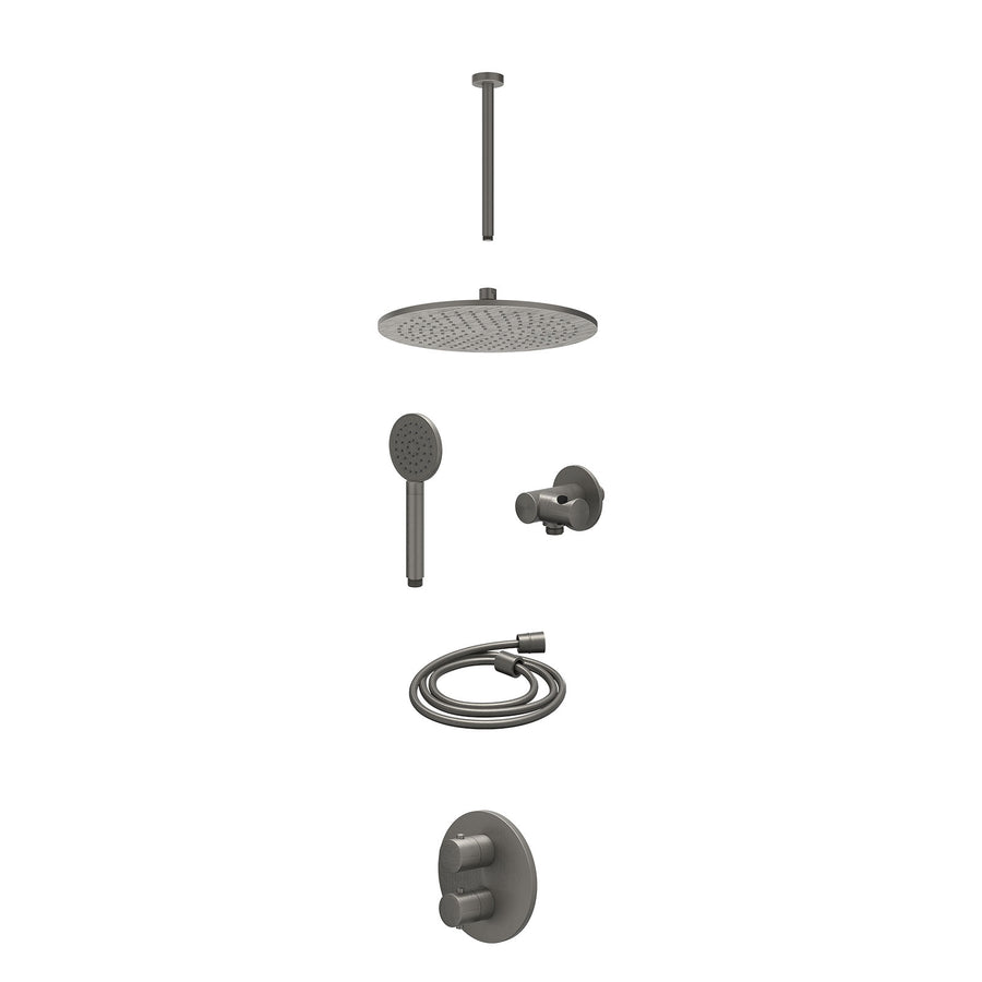 IVY Excl. inbouwbox regendoucheset inbouwthermostaatkraan met 2-weg stop-omstel, plafondbuis 30cm, R30cmME, verstelbare steun met geïnt. uitlaat, doucheslang 150cm en satin spray h