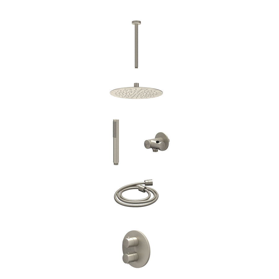 IVY Excl. inbouwbox regendoucheset inbouwthermostaatkraan met 2-weg stop-omstel, plafondbuis 30cm, R25cmSL, verstelbare steun met geïnt. uitlaat, doucheslang 150cm en staafmodel – 