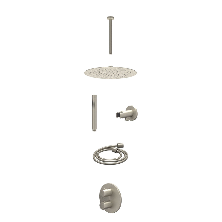 IVY Excl. inbouwbox regendoucheset inbouwthermostaatkraan met 2-weg stop-omstel, plafondbuis 30cm, R30cmSL, houder met uitlaat, doucheslang 150cm en staafmodel – Gebr. nickel PVD