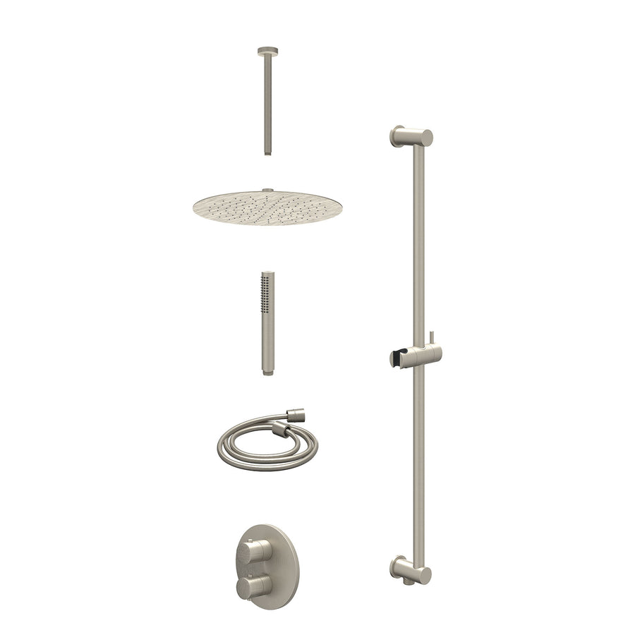 IVY Excl. inbouwbox regendoucheset inbouwthermostaatkraan met 2-weg stop-omstel, plafondbuis 30cm, R30cmSL, glijstang met uitlaat, doucheslang 150cm en staafmodel – Gebr. nickel PV