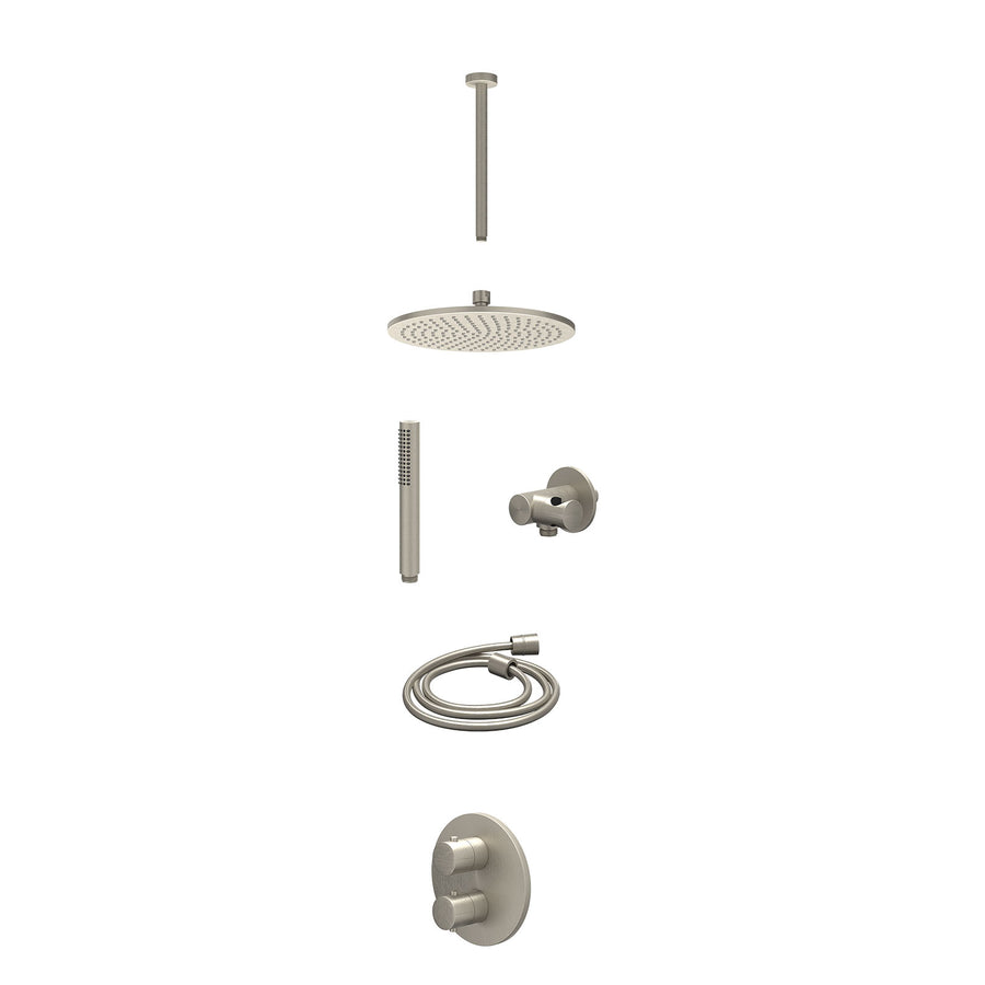 IVY Excl. inbouwbox regendoucheset inbouwthermostaatkraan met 2-weg stop-omstel, plafondbuis 30cm, R25cmME, verstelbare steun met geïnt. uitlaat, doucheslang 150cm en staafmodel – 