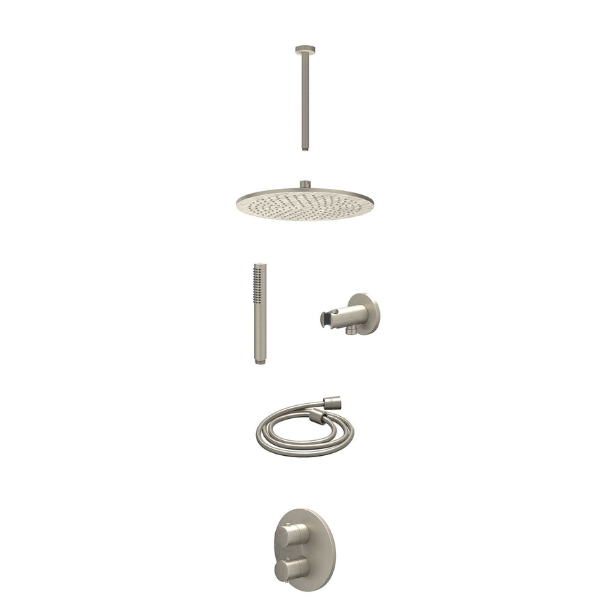 IVY Excl. inbouwbox regendoucheset inbouwthermostaatkraan met 2-weg stop-omstel, plafondbuis 30cm, R30cmME, houder met uitlaat, doucheslang 150cm en staafmodel – Gebr. nickel PVD