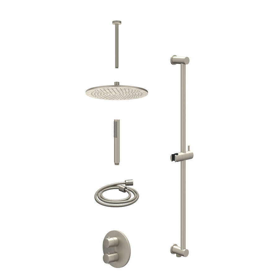 IVY Excl. inbouwbox regendoucheset inbouwthermostaatkraan met 2-weg stop-omstel, plafondbuis 30cm, R30cmME, glijstang met uitlaat, doucheslang 150cm en staafmodel – Gebr. nickel PV