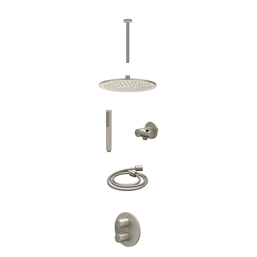 IVY Excl. inbouwbox regendoucheset inbouwthermostaatkraan met 2-weg stop-omstel, plafondbuis 30cm, R30cmME, verstelbare steun met geïnt. uitlaat, doucheslang 150cm en staafmodel – 
