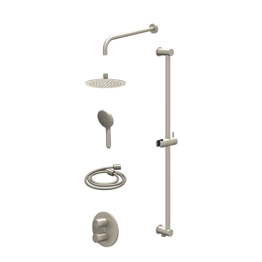IVY Excl. inbouwbox regendoucheset inbouwthermostaatkraan met 2-weg stop-omstel, wandarm, R20cmSL, glijstang met uitlaat, doucheslang 150cm en 3-standen handdouche – Gebr. nickel P