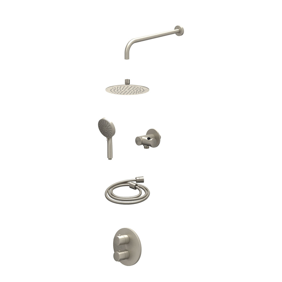 IVY Excl. inbouwbox regendoucheset inbouwthermostaatkraan met 2-weg stop-omstel, wandarm, R20cmSL, verstelbare steun met geïnt. uitlaat, doucheslang 150cm en 3-standen handdouche –