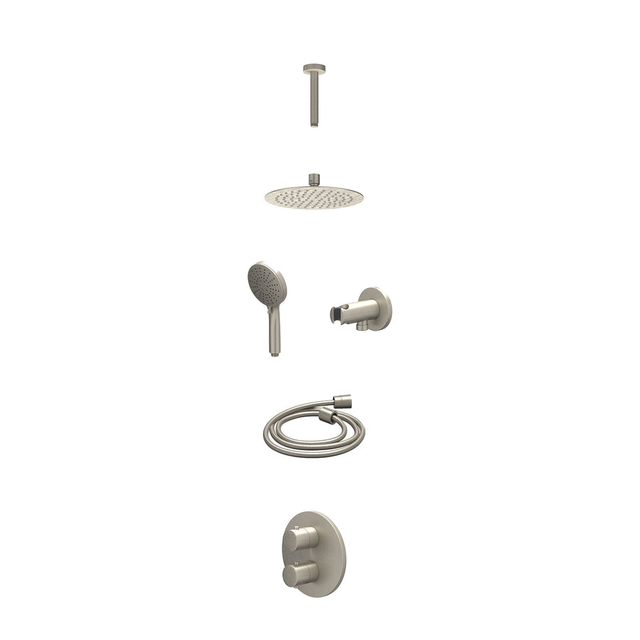 IVY Excl. inbouwbox regendoucheset inbouwthermostaatkraan met 2-weg stop-omstel, plafondbuis 15cm, R20cmSL, houder met uitlaat, doucheslang 150cm en 3-standen handdouche – Gebr. ni