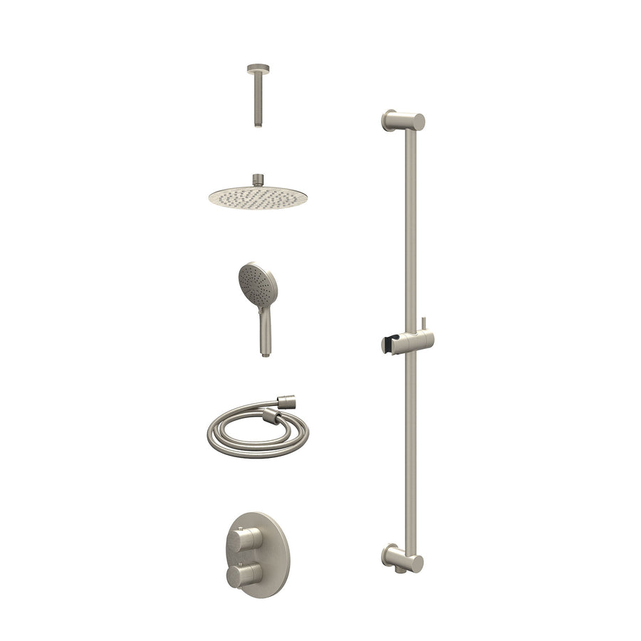 IVY Excl. inbouwbox regendoucheset inbouwthermostaatkraan met 2-weg stop-omstel, plafondbuis 15cm, R20cmSL, glijstang met uitlaat, doucheslang 150cm en 3-standen handdouche – Gebr.