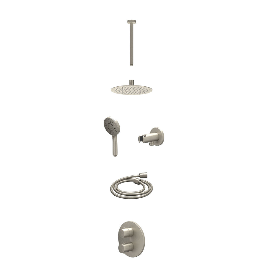 IVY Excl. inbouwbox regendoucheset inbouwthermostaatkraan met 2-weg stop-omstel, plafondbuis 30cm, R20cmSL, houder met uitlaat, doucheslang 150cm en 3-standen handdouche – Gebr. ni