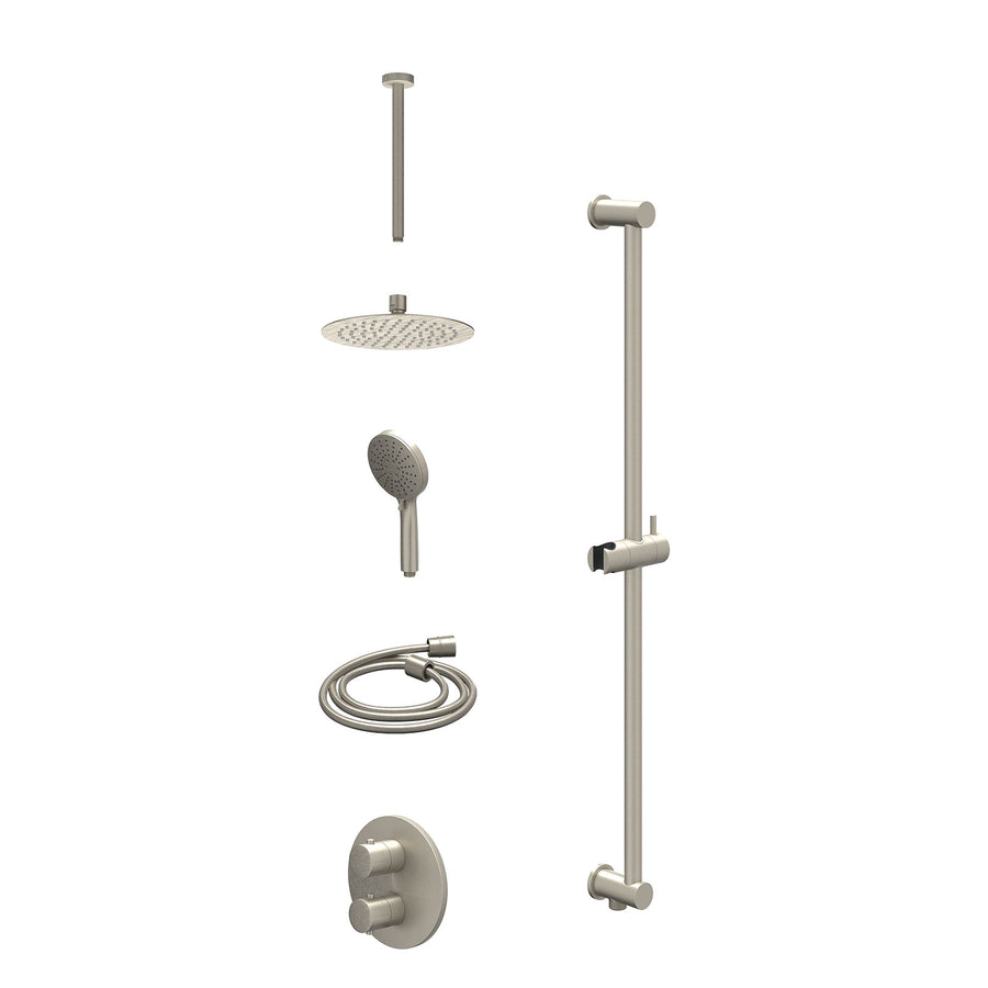 IVY Excl. inbouwbox regendoucheset inbouwthermostaatkraan met 2-weg stop-omstel, plafondbuis 30cm, R20cmSL, glijstang met uitlaat, doucheslang 150cm en 3-standen handdouche – Gebr.