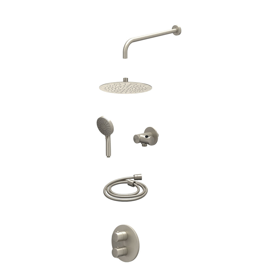 IVY Excl. inbouwbox regendoucheset inbouwthermostaatkraan met 2-weg stop-omstel, wandarm, R25cmSL, verstelbare steun met geïnt. uitlaat, doucheslang 150cm en 3-standen handdouche –