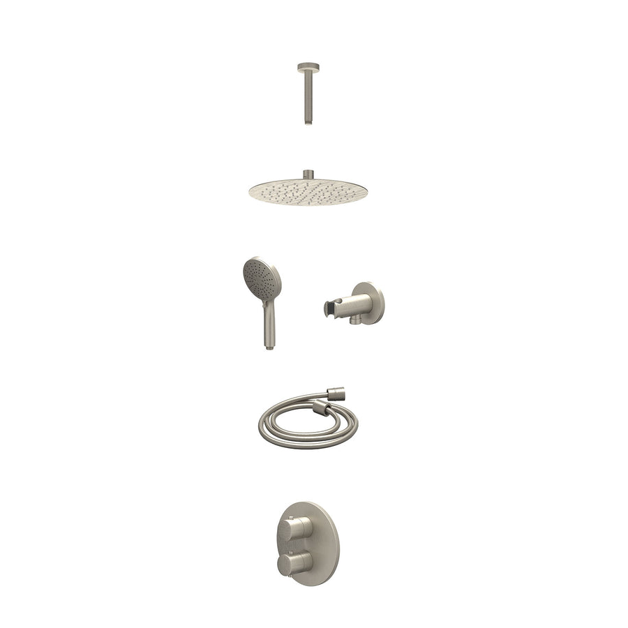 IVY Excl. inbouwbox regendoucheset inbouwthermostaatkraan met 2-weg stop-omstel, plafondbuis 15cm, R25cmSL, houder met uitlaat, doucheslang 150cm en 3-standen handdouche – Gebr. ni
