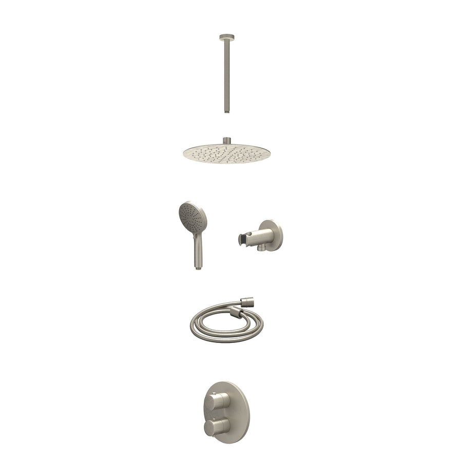 IVY Excl. inbouwbox regendoucheset inbouwthermostaatkraan met 2-weg stop-omstel, plafondbuis 30cm, R25cmSL, houder met uitlaat, doucheslang 150cm en 3-standen handdouche – Gebr. ni