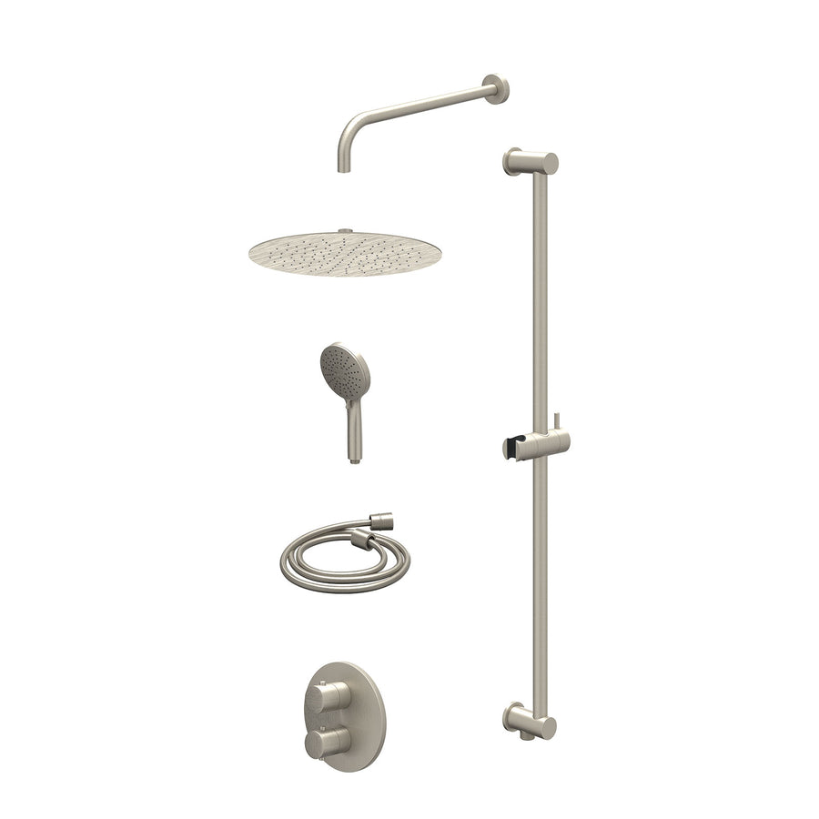IVY Excl. inbouwbox regendoucheset inbouwthermostaatkraan met 2-weg stop-omstel, wandarm, R30cmSL, glijstang met uitlaat, doucheslang 150cm en 3-standen handdouche – Gebr. nickel P