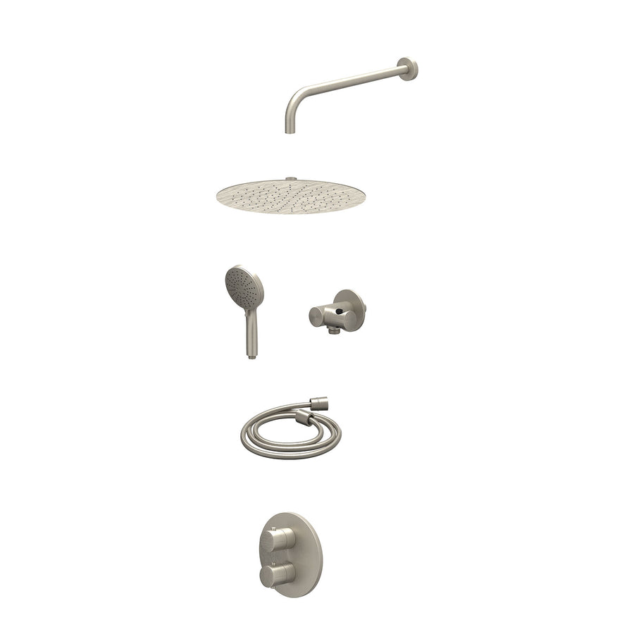 IVY Excl. inbouwbox regendoucheset inbouwthermostaatkraan met 2-weg stop-omstel, wandarm, R30cmSL, verstelbare steun met geïnt. uitlaat, doucheslang 150cm en 3-standen handdouche –