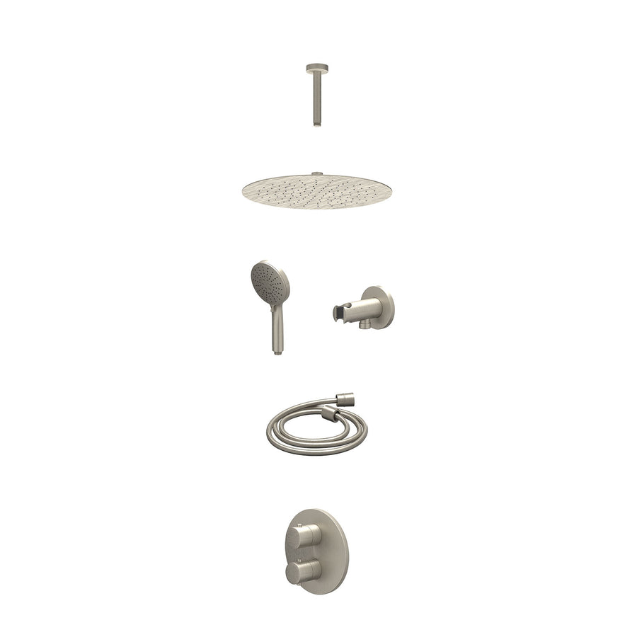 IVY Excl. inbouwbox regendoucheset inbouwthermostaatkraan met 2-weg stop-omstel, plafondbuis 15cm, R30cmSL, houder met uitlaat, doucheslang 150cm en 3-standen handdouche – Gebr. ni