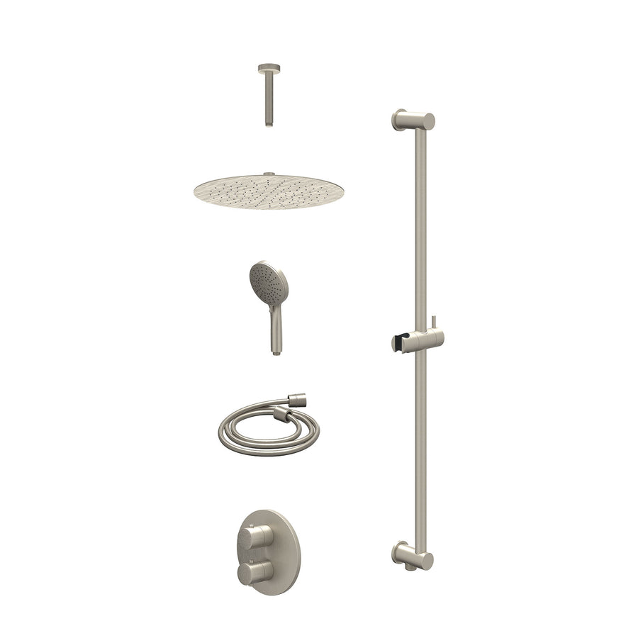 IVY Excl. inbouwbox regendoucheset inbouwthermostaatkraan met 2-weg stop-omstel, plafondbuis 15cm, R30cmSL, glijstang met uitlaat, doucheslang 150cm en 3-standen handdouche – Gebr.