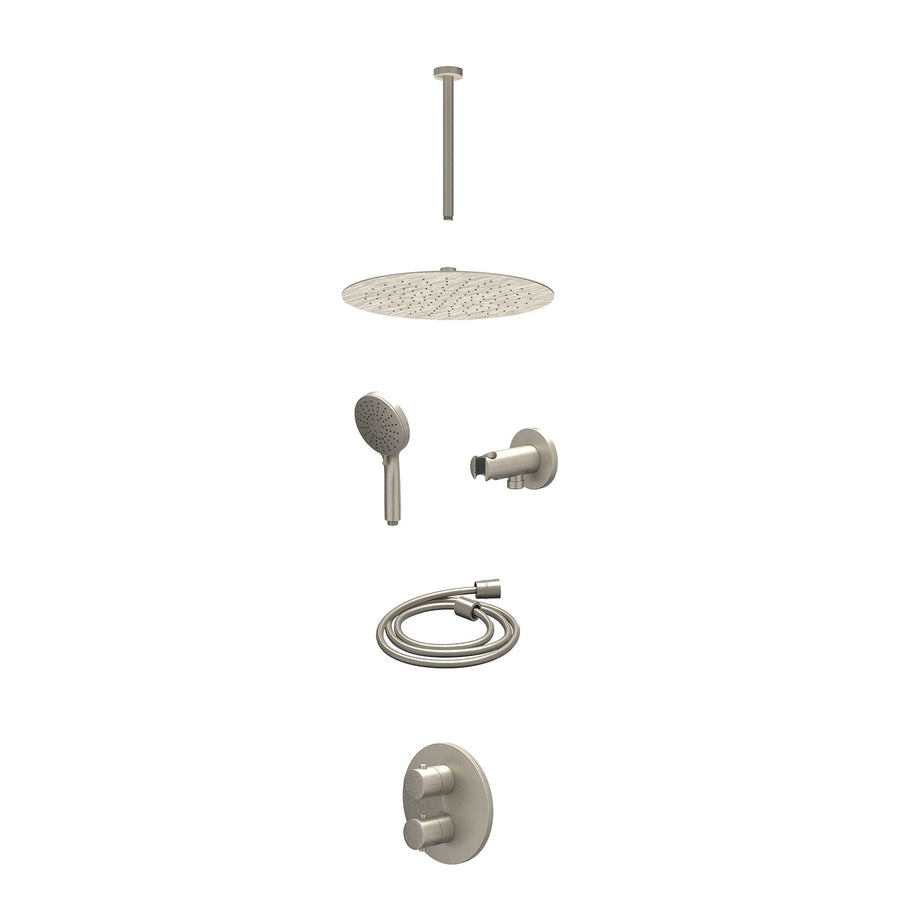 IVY Excl. inbouwbox regendoucheset inbouwthermostaatkraan met 2-weg stop-omstel, plafondbuis 30cm, R30cmSL, houder met uitlaat, doucheslang 150cm en 3-standen handdouche – Gebr. ni