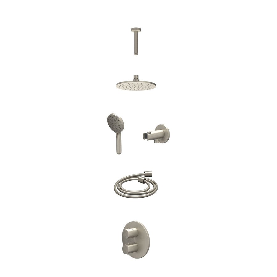 IVY Excl. inbouwbox regendoucheset inbouwthermostaatkraan met 2-weg stop-omstel, plafondbuis 15cm, R20cmME, houder met uitlaat, doucheslang 150cm en 3-standen handdouche – Gebr. ni
