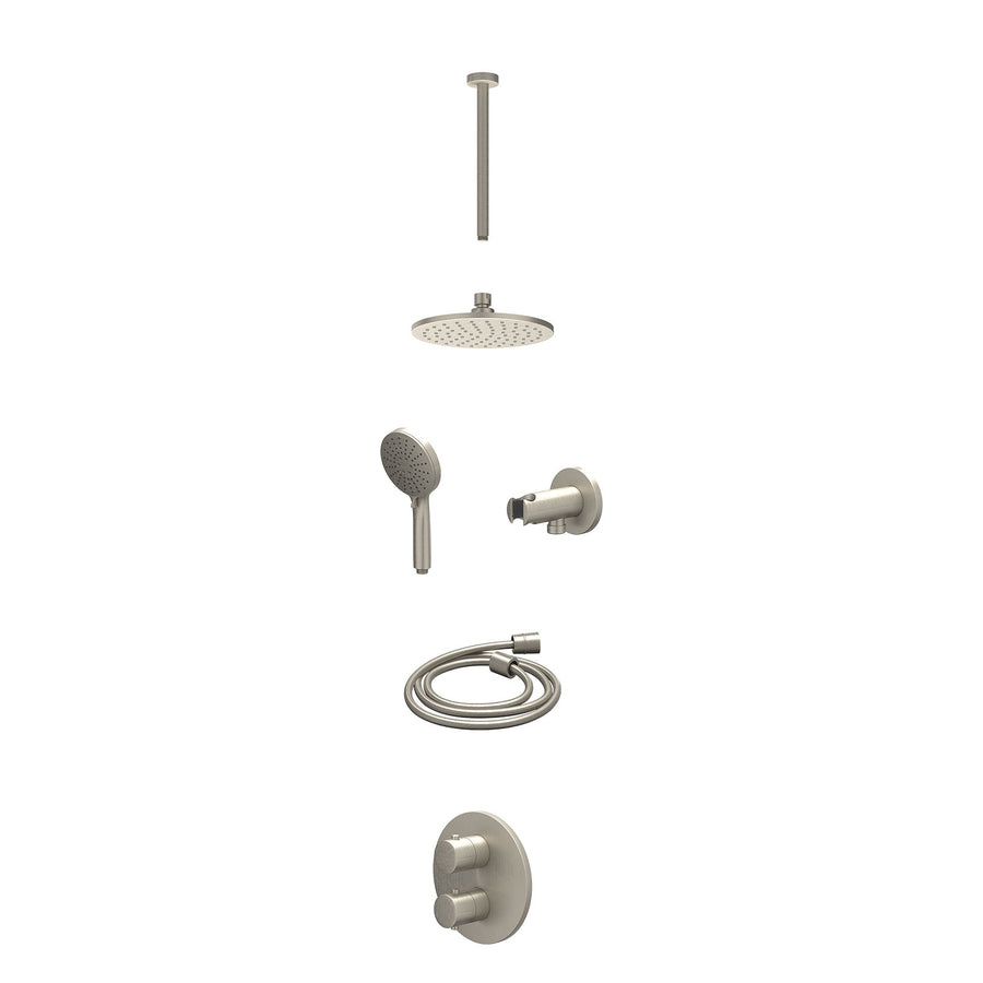 IVY Excl. inbouwbox regendoucheset inbouwthermostaatkraan met 2-weg stop-omstel, plafondbuis 30cm, R20cmME, houder met uitlaat, doucheslang 150cm en 3-standen handdouche – Gebr. ni