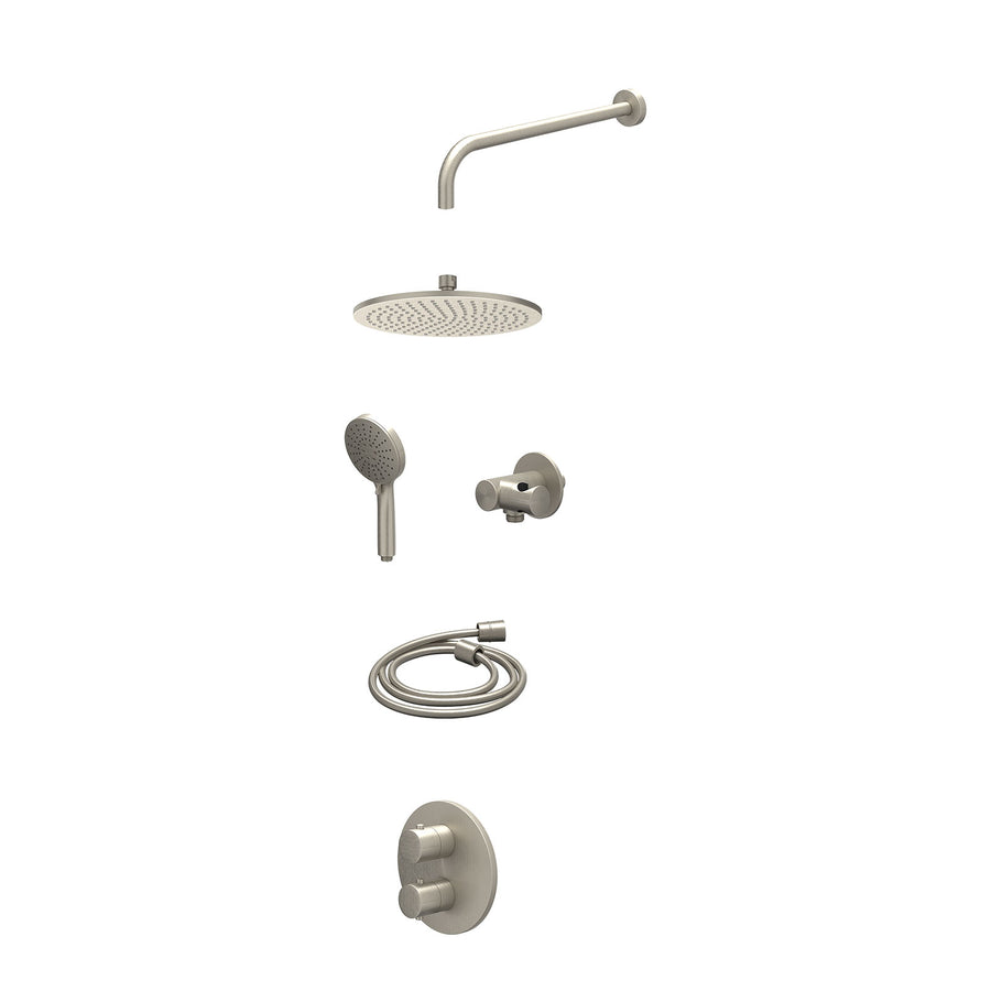 IVY Excl. inbouwbox regendoucheset inbouwthermostaatkraan met 2-weg stop-omstel, wandarm, R25cmME, verstelbare steun met geïnt. uitlaat, doucheslang 150cm en 3-standen handdouche –