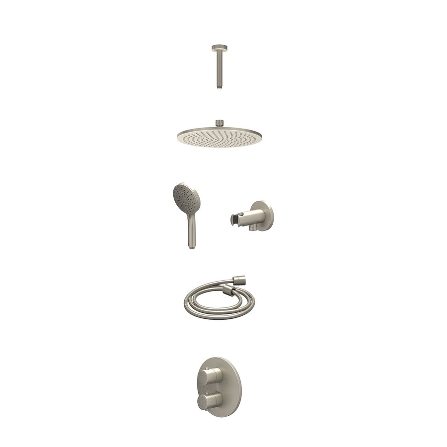 IVY Excl. inbouwbox regendoucheset inbouwthermostaatkraan met 2-weg stop-omstel, plafondbuis 15cm, R25cmME, houder met uitlaat, doucheslang 150cm en 3-standen handdouche – Gebr. ni