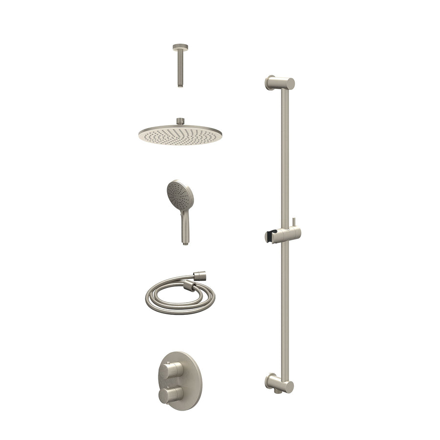 IVY Excl. inbouwbox regendoucheset inbouwthermostaatkraan met 2-weg stop-omstel, plafondbuis 15cm, R25cmME, glijstang met uitlaat, doucheslang 150cm en 3-standen handdouche – Gebr.