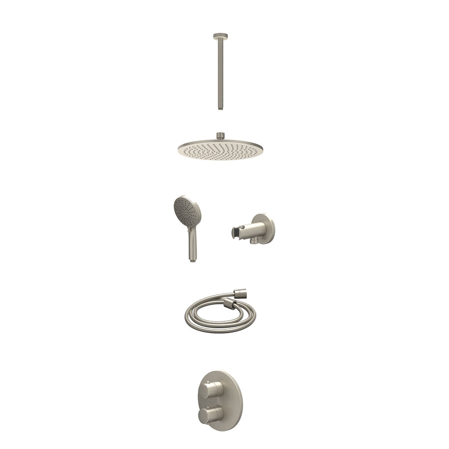 IVY Excl. inbouwbox regendoucheset inbouwthermostaatkraan met 2-weg stop-omstel, plafondbuis 30cm, R25cmME, houder met uitlaat, doucheslang 150cm en 3-standen handdouche – Gebr. ni