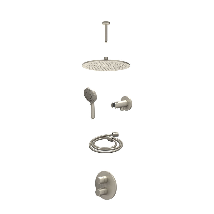 IVY Excl. inbouwbox regendoucheset inbouwthermostaatkraan met 2-weg stop-omstel, plafondbuis 15cm, R30cmME, houder met uitlaat, doucheslang 150cm en 3-standen handdouche – Gebr. ni
