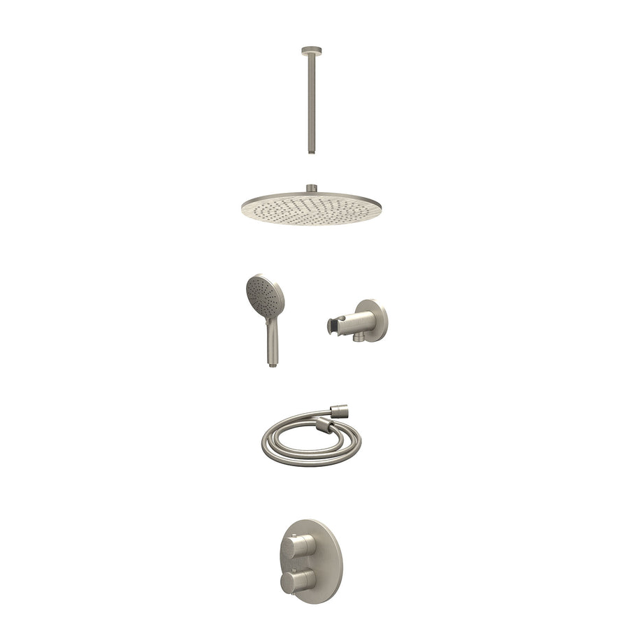 IVY Excl. inbouwbox regendoucheset inbouwthermostaatkraan met 2-weg stop-omstel, plafondbuis 30cm, R30cmME, houder met uitlaat, doucheslang 150cm en 3-standen handdouche – Gebr. ni