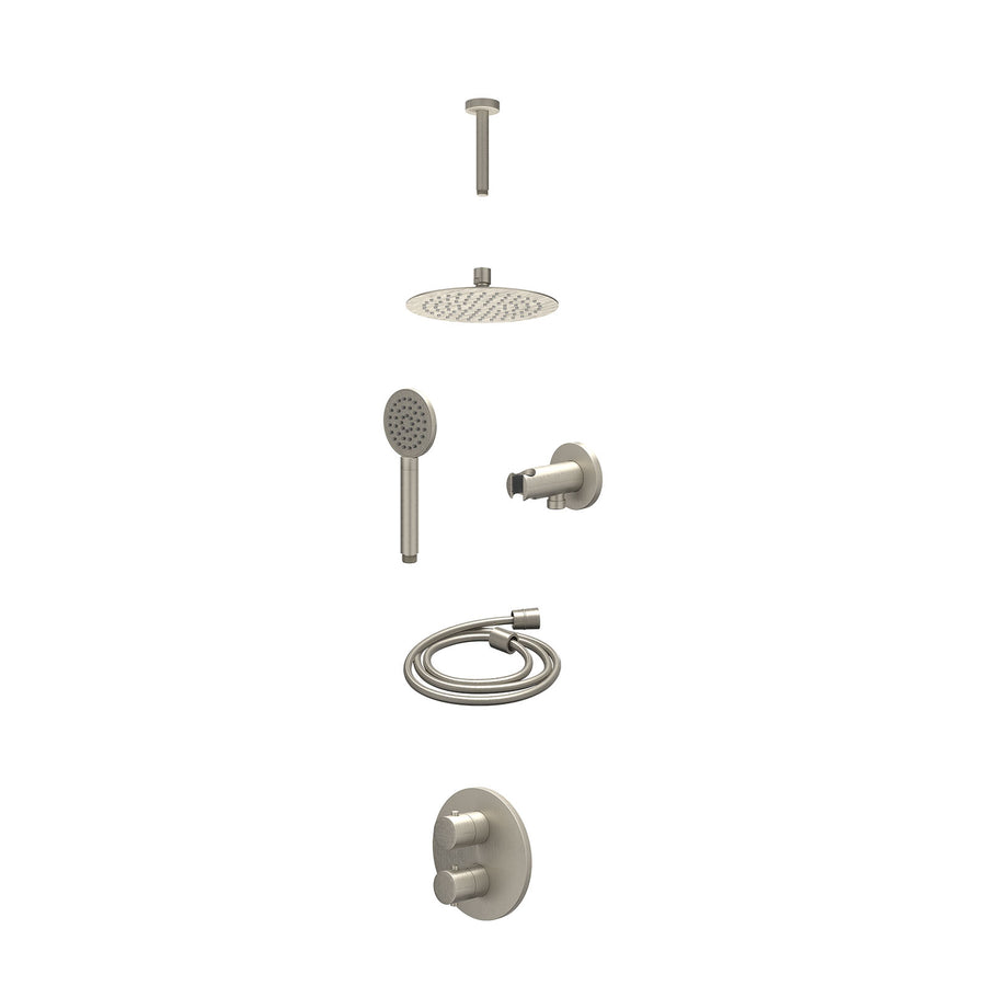 IVY Excl. inbouwbox regendoucheset inbouwthermostaatkraan met 2-weg stop-omstel, plafondbuis 15cm, R20cmSL, houder met uitlaat, doucheslang 150cm en satin spray handdouche – Gebr. 