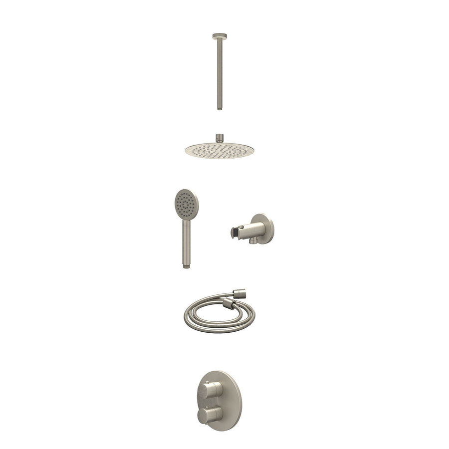 IVY Excl. inbouwbox regendoucheset inbouwthermostaatkraan met 2-weg stop-omstel, plafondbuis 30cm, R20cmSL, houder met uitlaat, doucheslang 150cm en satin spray handdouche – Gebr. 