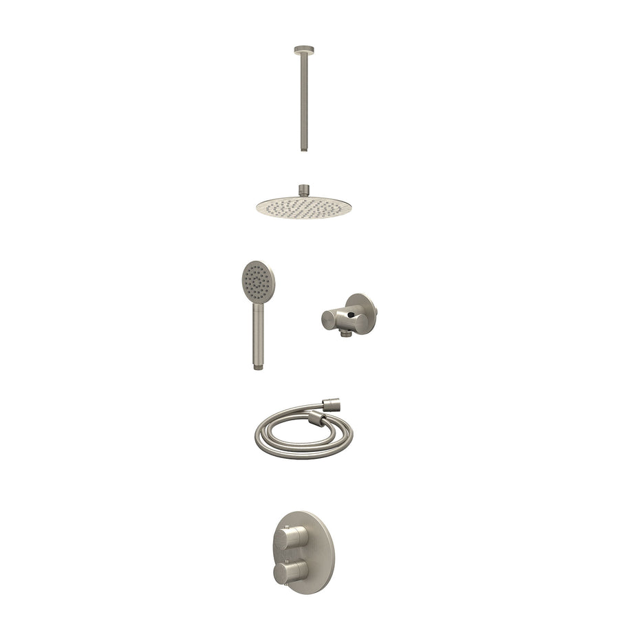 IVY Excl. inbouwbox regendoucheset inbouwthermostaatkraan met 2-weg stop-omstel, plafondbuis 30cm, R20cmSL, verstelbare steun met geïnt. uitlaat, doucheslang 150cm en satin spray h