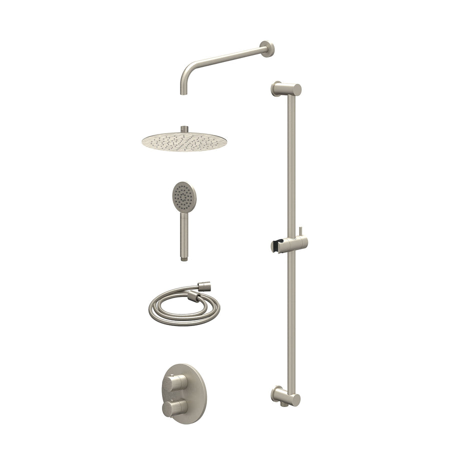 IVY Excl. inbouwbox regendoucheset inbouwthermostaatkraan met 2-weg stop-omstel, wandarm, R25cmSL, glijstang met uitlaat, doucheslang 150cm en satin spray handdouche – Gebr. nickel