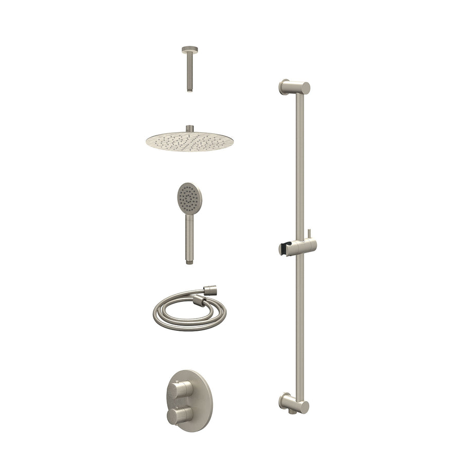 IVY Excl. inbouwbox regendoucheset inbouwthermostaatkraan met 2-weg stop-omstel, plafondbuis 15cm, R25cmSL, glijstang met uitlaat, doucheslang 150cm en satin spray handdouche – Geb