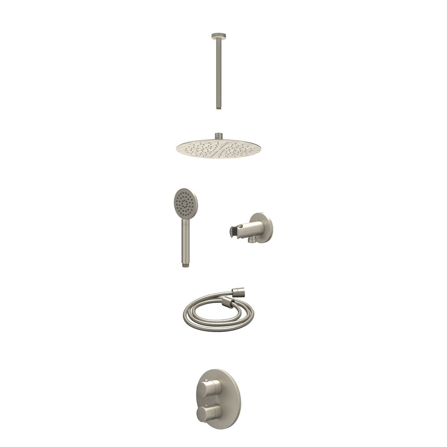 IVY Excl. inbouwbox regendoucheset inbouwthermostaatkraan met 2-weg stop-omstel, plafondbuis 30cm, R25cmSL, houder met uitlaat, doucheslang 150cm en satin spray handdouche – Gebr. 