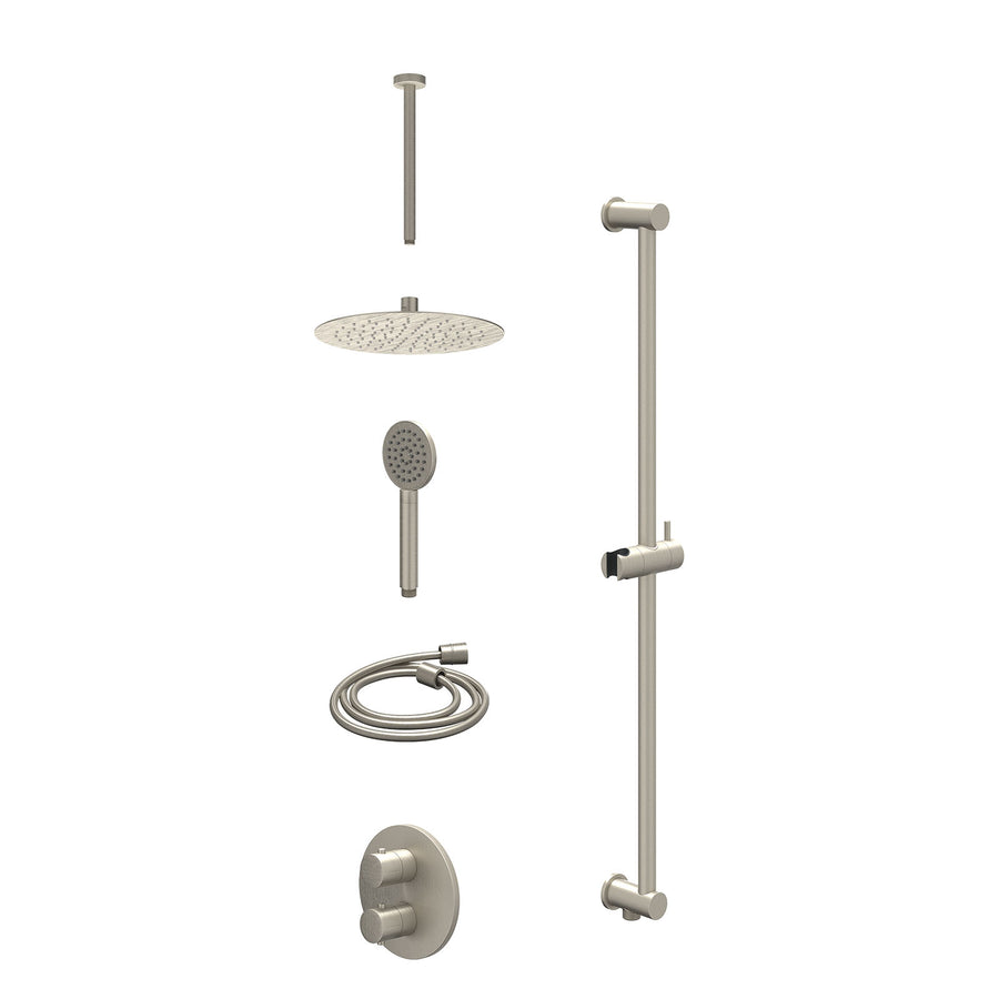 IVY Excl. inbouwbox regendoucheset inbouwthermostaatkraan met 2-weg stop-omstel, plafondbuis 30cm, R25cmSL, glijstang met uitlaat, doucheslang 150cm en satin spray handdouche – Geb