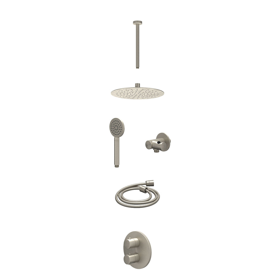 IVY Excl. inbouwbox regendoucheset inbouwthermostaatkraan met 2-weg stop-omstel, plafondbuis 30cm, R25cmSL, verstelbare steun met geïnt. uitlaat, doucheslang 150cm en satin spray h