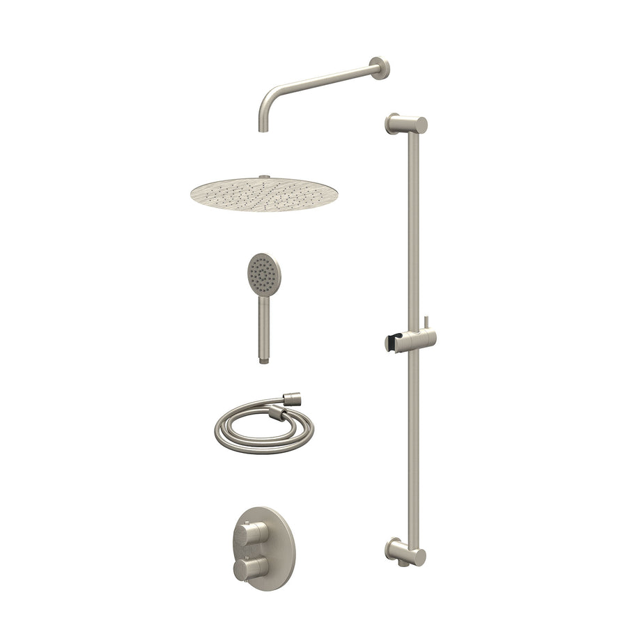 IVY Excl. inbouwbox regendoucheset inbouwthermostaatkraan met 2-weg stop-omstel, wandarm, R30cmSL, glijstang met uitlaat, doucheslang 150cm en satin spray handdouche – Gebr. nickel