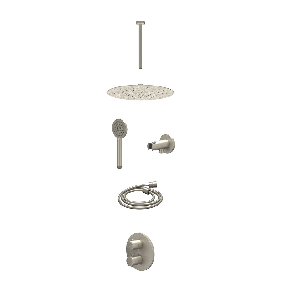 IVY Excl. inbouwbox regendoucheset inbouwthermostaatkraan met 2-weg stop-omstel, plafondbuis 30cm, R30cmSL, houder met uitlaat, doucheslang 150cm en satin spray handdouche – Gebr. 