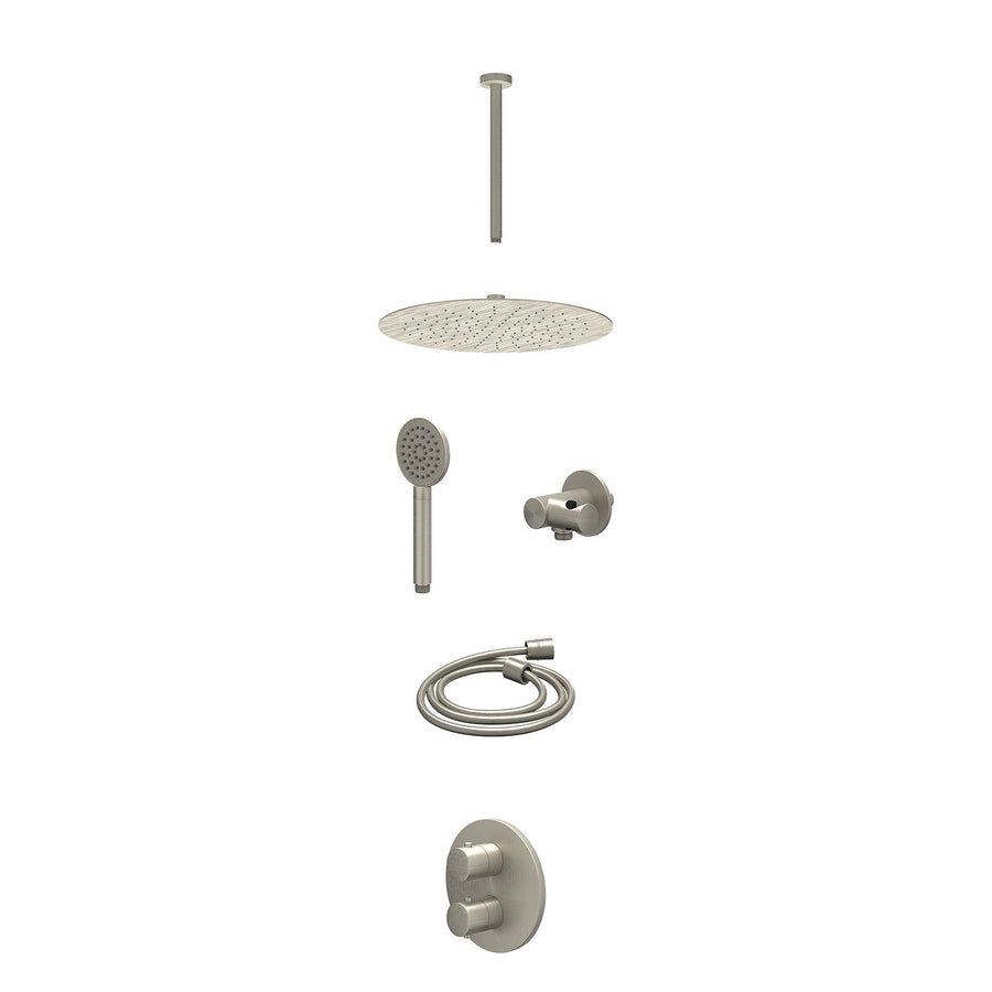 IVY Excl. inbouwbox regendoucheset inbouwthermostaatkraan met 2-weg stop-omstel, plafondbuis 30cm, R30cmSL, verstelbare steun met geïnt. uitlaat, doucheslang 150cm en satin spray h