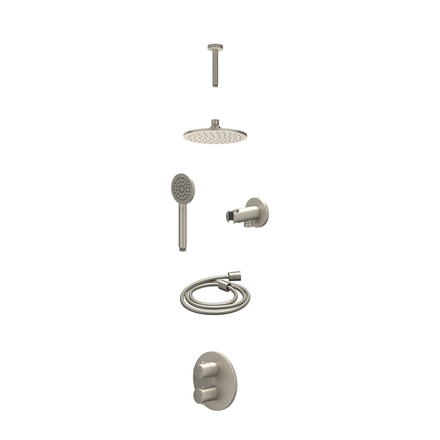 IVY Excl. inbouwbox regendoucheset inbouwthermostaatkraan met 2-weg stop-omstel, plafondbuis 15cm, R20cmME, houder met uitlaat, doucheslang 150cm en satin spray handdouche – Gebr. 