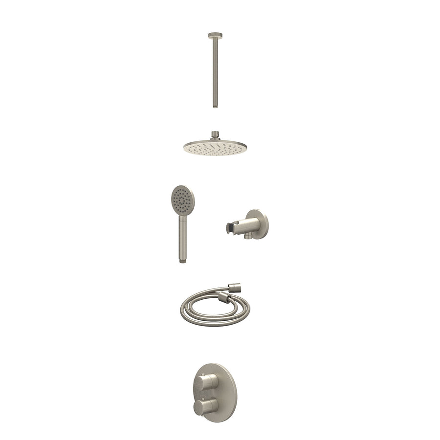 IVY Excl. inbouwbox regendoucheset inbouwthermostaatkraan met 2-weg stop-omstel, plafondbuis 30cm, R20cmME, houder met uitlaat, doucheslang 150cm en satin spray handdouche – Gebr. 